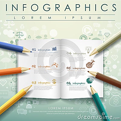 Creative template with colored pencil and book Vector Illustration