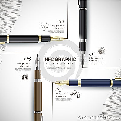 Creative template with fountain pen writing informations Vector Illustration