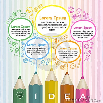 Creative template infographic with colorful pencils drawing line Vector Illustration