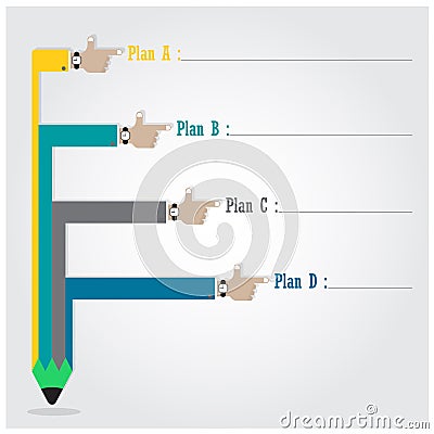 Creative template with pencil ribbon banner flow chart, business Vector Illustration