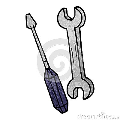 A creative textured cartoon doodle of a spanner and a screwdriver Vector Illustration