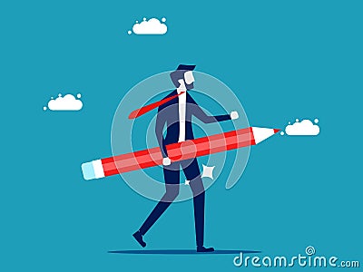Creative thinker Businessman holding a pencil. business concept vector Vector Illustration