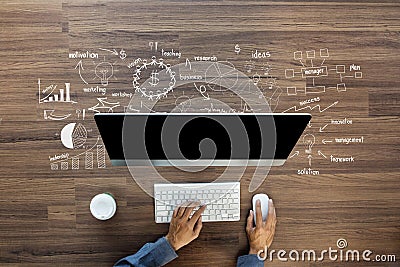 Creative thinking drawing business success strategy plan ideas Stock Photo