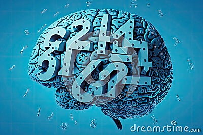 Creative thinking, problem solving. Brain on a blue background. Generative ai Stock Photo