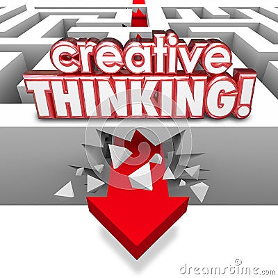 Creative Thinking Solving Problem Crashing Through Maze Arrow Stock Photo