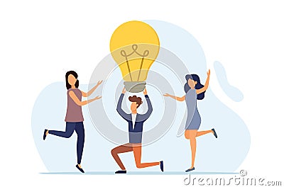 Creative thinking. Team brainstorming, idea management, project management, new idea generation, start-up collaboration, solution Cartoon Illustration