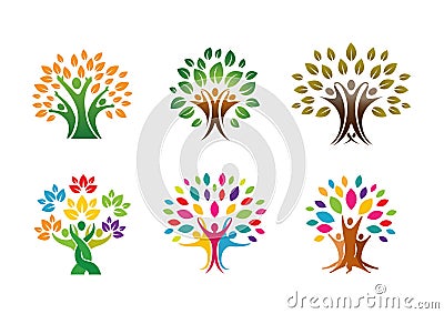 Creative Three People Tree Logo Vector Design Illustration Vector Illustration