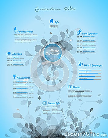 Creative, turquoise color CV / resume template. Vector Illustration