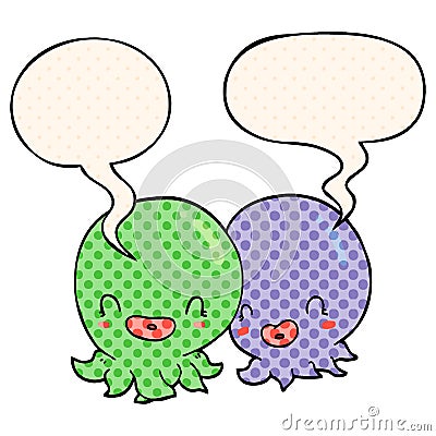 A creative two cartoon octopi and speech bubble in comic book style Vector Illustration