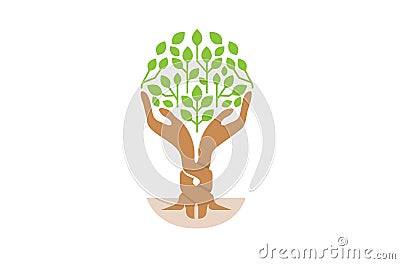 Creative Two Hands Tree Balance Logo Vector Illustration