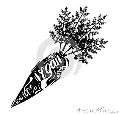 Creative typographic poster with the lettering on the black silhouette of the sweet carrots with handmade ornaments Vector Illustration