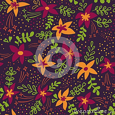 Creative universal artistic floral seamless pattern background. Hand Drawn textures with colorful flowers. Trendy Vector Illustration