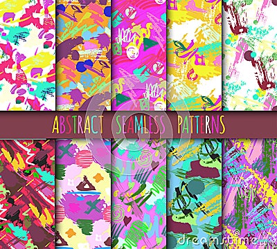 Creative universal different hand drawn seamless patterns endless texture abstract fills surface and colorful geometric Vector Illustration