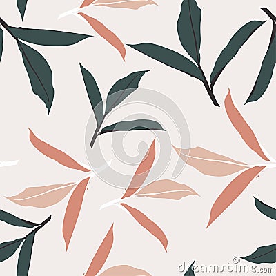 Creative universal floral background with modern beige green plant. Stock Photo