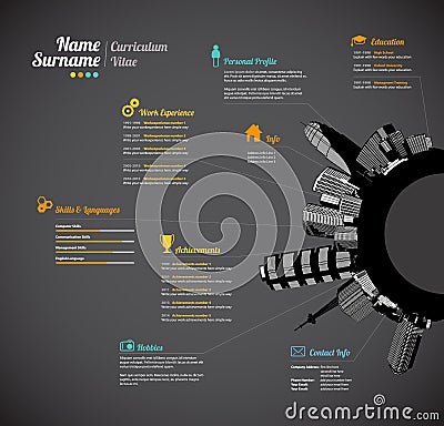 Creative urban Curriculum Vitae resume template Vector Illustration