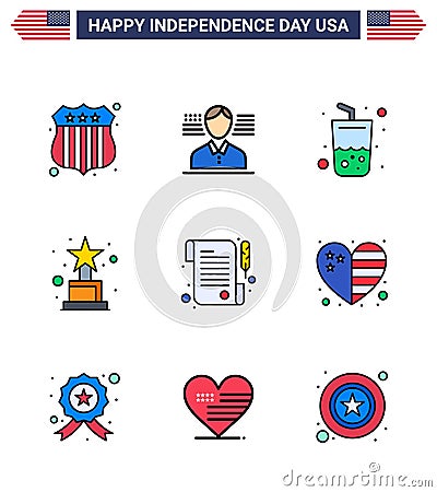 9 Creative USA Icons Modern Independence Signs and 4th July Symbols of country; day; summer; receipt; trophy Vector Illustration