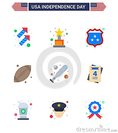 9 Creative USA Icons Modern Independence Signs and 4th July Symbols of hardball; baseball; security; usa; footbal Vector Illustration