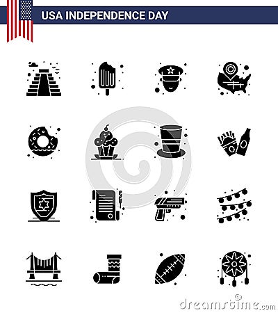 16 Creative USA Icons Modern Independence Signs and 4th July Symbols of round; location pin; man; wisconsin; states Vector Illustration