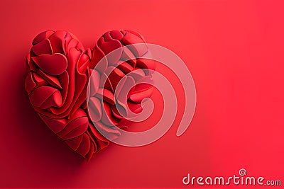 Creative Valentins Day background, red heart shape, copy space. Generative Ai Stock Photo