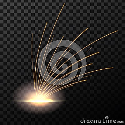 Creative vector illustration flash of electric welding metal fire with sparks isolated on transparent background. Art Vector Illustration