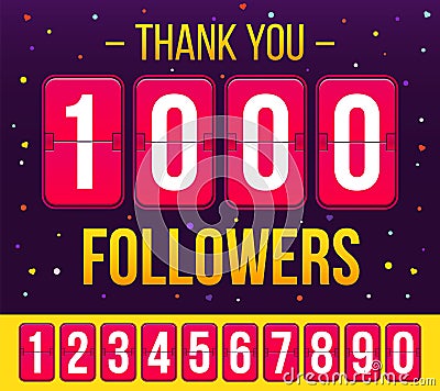 Creative vector illustration of 1000 followers subscribers, thank you card banner isolated on transparent background. Art design w Cartoon Illustration