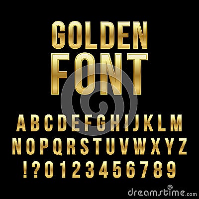 Creative vector illustration of golden glossy font, gold alphabet, metal typeface isolated on transparent background Vector Illustration