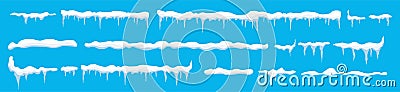 Creative vector illustration of ice icicle, caps, snowflakes set isolated on background. Winter snow clouds template art Vector Illustration