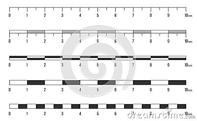 Creative vector illustration of map scale line set isolated on transparent background. Art design unit of measurement Vector Illustration