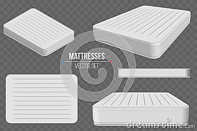 Creative vector illustration of padded comfortable sleeping white high quality comfortable double bed mattresses set Vector Illustration