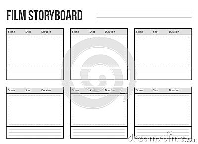 Creative vector illustration of professional film storyboard mockup isolated on transparent background. Art design movie story boa Cartoon Illustration