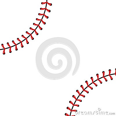 Creative vector illustration of sports baseball ball stitches, red lace seam isolated on transparent background. Art Vector Illustration