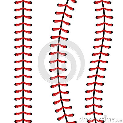 Creative vector illustration of sports baseball ball stitches, red lace seam isolated on transparent background. Art Vector Illustration