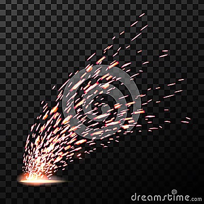 Creative vector illustration of welding metal fire sparks isolated on transparent background. Art design during iron Vector Illustration