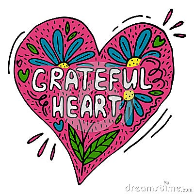 Creative vector poster with words Grateful heart Vector Illustration