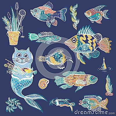 Creative Vector Sea Life Vector Set Vector Illustration