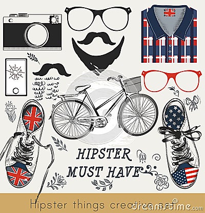 Creative vector set of hipster must haveHipster vector set of hi Stock Photo