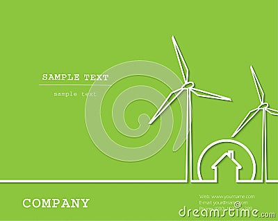 Creative vector with wind turbines, house. Renewable energy Vector Illustration