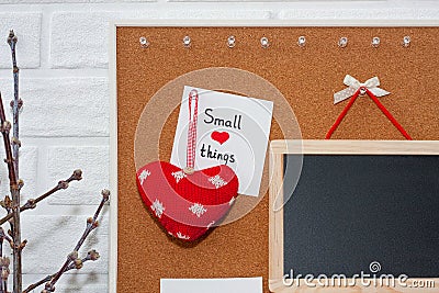 Creative Vertical Valentine`s Day mock up in a Scandinavian style with wise phrase small things Stock Photo
