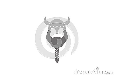 Creative Vikings Helmet Beard Head Logo Vector Illustration