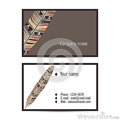 Creative visit card in indian style with feather Vector Illustration