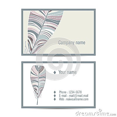 Creative visit card in indian style with feather Vector Illustration