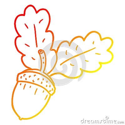 A creative warm gradient line drawing cartoon acorn Vector Illustration