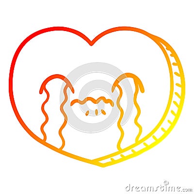 A creative warm gradient line drawing cartoon crying love heart Vector Illustration