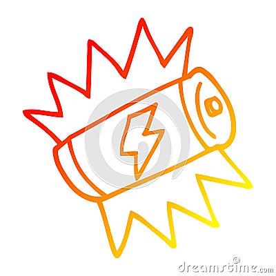 A creative warm gradient line drawing cartoon fully charged battery Vector Illustration