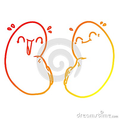 A creative warm gradient line drawing cartoon happy kidneys Vector Illustration