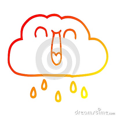 A creative warm gradient line drawing cartoon happy rain cloud Vector Illustration
