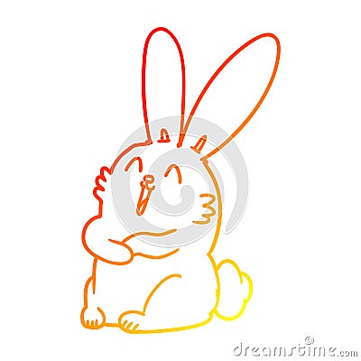 A creative warm gradient line drawing cartoon laughing bunny rabbit Vector Illustration