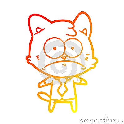 A creative warm gradient line drawing cartoon nervous business cat Vector Illustration