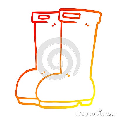 A creative warm gradient line drawing cartoon red wellies Vector Illustration