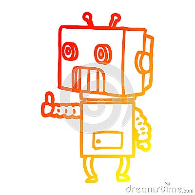 A creative warm gradient line drawing cartoon robot Vector Illustration
